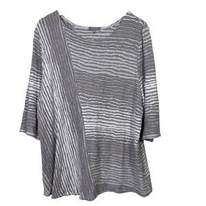 Habitat Clothes to Live In XL Blouse Gray Striped Textured 3/4 Sleeve Lagenlook